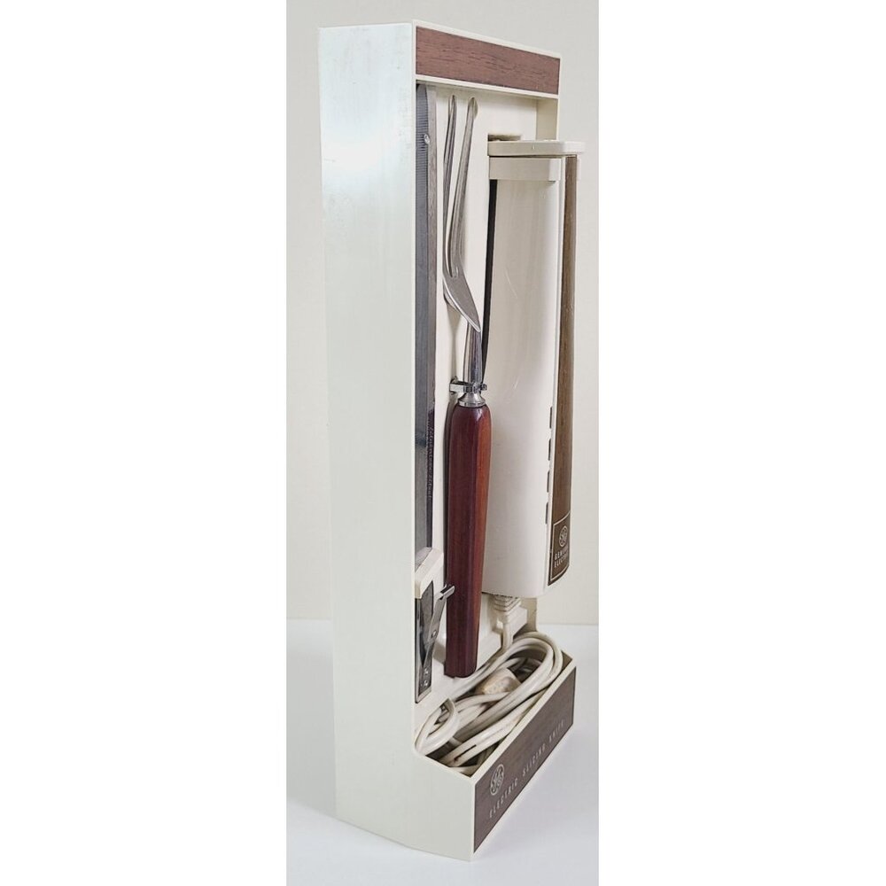 Vintage General Electric Electric Slicing Knife Set W/ Fork Box & Hanging Caddy - Picture 9 of 16